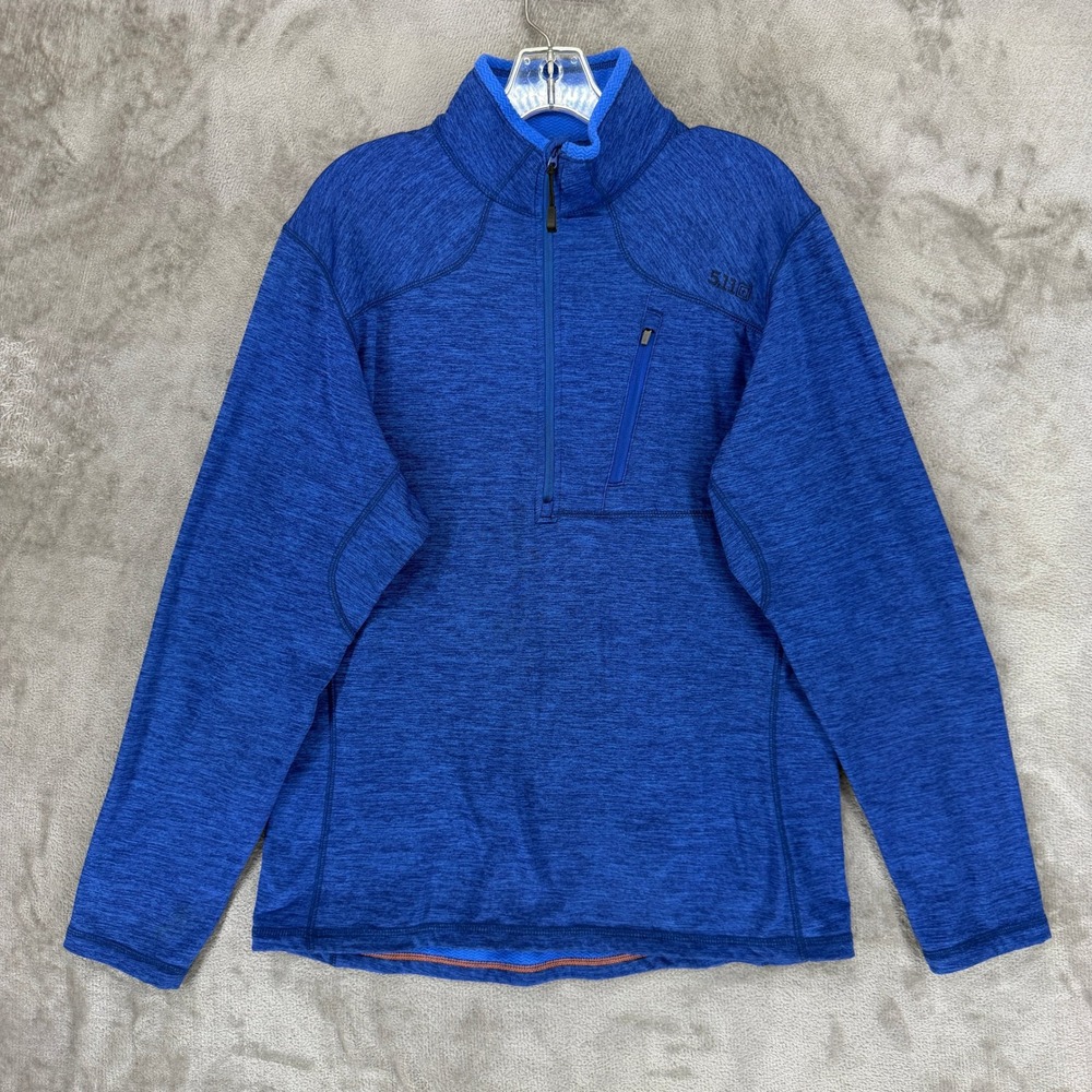 5.11 Tactical Pullover Mens Medium 1/4 Zip Blue Grid Fleece EUC